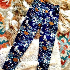 VINTAGE FLORAL PATTERN FLEECE LINED LEGGINGS SUPER COZY AND STRETCHY